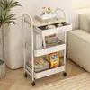 Carrito móvil con pasamanos y cesta colgante, estante de almacenamiento tipo carrito para uso doméstico con panel perforado, ganchos y cajones