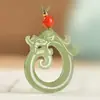 Nuevo Estilo Colgante de Cerdo y Dragón Color Verde Aqua Transparente Estilo Antiguo, Jade Verde Afgano Natural y Blanco, Dragón Zodiacal Doce Hueco Tallado