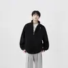 Jaqueta Masculina Outono e Inverno Retrô Japonês Cor Sólida Gola Alta Casual Solta Pesada Estilo Americano Marca Tendência Moletom com Zíper