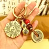 Chaveiro de Cabacinho do Zodíaco com Amuleto Tai Chi Bagua de Cinábrio, Corda Amarela, Moedas dos Cinco Imperadores, Pingente Unissex Estilo Antigo