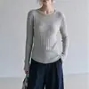 Suéter feminino de malha canelada, para o início do outono, de manga longa, fino, solto, macio e aconchegante, adequado como camada base 6768