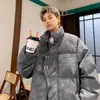 Jaqueta de couro pu acolchoada de algodão masculina inverno fivela de avião de metal jaqueta acolchoada de algodão americana espessada casaco de pão solto quente jaqueta acolchoada de algodão
