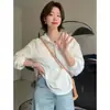 Camisa com capuz feminina 2026 verão novo estilo versátil modeladora manga longa solta casual simples cor sólida camisa proteção solar