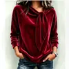 Elegante blusa de terciopelo con cuello de corbata, diseño único de cuello anudado, mangas largas holgadas con hombros caídos, lo suficientemente elegante para ser usada como prenda exterior