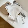 Bufanda de Seda de Lunares Franceses Corbata Cuello Polo Camisa de Manga Corta para Mujer Verano 2026 Nueva Camisa de Oficina Top Blanco