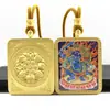 Colar Pingente de Buda Portátil Thangka Oito Santos Protetores de Zakiram Passado e Presente Minério de Cinábrio Dourado Pintado à Mão