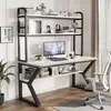 Mesa de computador para quarto, mesa de escritório para uso doméstico com estante, mesa integrada, conjunto de mesa e cadeira de escritório, mesa de jogos com painel perfurado