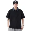 Camisa Polo de Manga Corta con Retazos a Cuadros para Hombre, Estilo Verano, Limpia y Elegante, Camiseta Pesada de Manga Media con Cuello Campana Estilo Americano