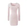 Vestido Puro Deseo Chica Picante Cuello Cuadrado Color Sólido Manga Larga Mujer 2026 Otoño Nuevo Ajustado Capa Interior Base Ceñido a la Cadera Falda Corta