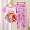 Pijama de verão para meninos e crianças, fino, manga curta, calça, conjunto de desenho animado, roupas de casa para crianças maiores, meninos e meninas, atacado transfronteiriço