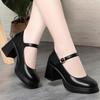 Una generación de zapatos de cabeza cuadrada, zapatos de trabajo de tacón grueso con hebilla de fondo suave, zapatos negros de mujer, zapatos de tacón alto, zapatos de trabajo