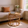 Mesa de centro tejida en ratán transfronteriza para mirador, para uso doméstico, mesa baja de esquina para sala de estar, mesa de té, mesa pequeña de tatami, mesa redonda tejida en ratán