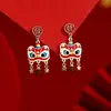 Brincos de Pônei Vermelho para Mulheres no Ano do Signo Delas, Brincos de Dança do Leão, Novo Estilo Chinês, Modernos, Simples, Versáteis, Brincos de Ano Novo