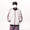 Sudadera estilo americano con bloques de color de tres rayas y cuello alto, unisex, colección de otoño, chaqueta deportiva de moda estilo universitario, corte holgado, prenda exterior versátil