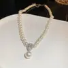 Colar minimalista e elegante estilo coreano com zircônia, pérola geométrica, corrente de clavícula de luxo leve e de alta qualidade, joia de nicho moderna e requintada