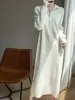 Vestido Nuevo Otoño e Invierno Mujer 2025 Diseño de Cremallera Negro Francés de Longitud Media Vestido Suéter de Punto Básico