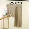 Conjunto de Pantalones de Pierna Ancha con Cordón de Cintura Alta y Camiseta sin Mangas de Modal para Mujer, Verano Versátil Casual Tallas Grandes, Conjunto de Dos Piezas
