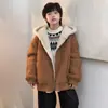 Abrigo de Invierno Casual con Capucha, Todo Lana, Integrado con Piel, para Niños y Niñas, Chaqueta de Piel Gruesa y Cálida para Bebés y Niños