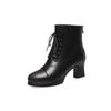 Botas de Moda Impermeables de Charol con Punta Redonda, Suela Suave Cómoda, de Media Pantorrilla, con Tacón Grueso, Forro de Peluche, Cierre Frontal de Cordones y Botas Ajustadas Elásticas