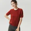 Suéter Ligero de Cachemir y Seda de Morera Cuello Redondo Todo de Punto Trenzado Terciopelo Manga Corta Tejido Suave Simple