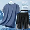 Traje Deportivo Delgado de Verano para Hombre, Shorts de Cinco Puntos, Camiseta de Manga Corta Transpirable de Seda de Hielo de Secado Rápido, Conjunto Casual de Dos Piezas