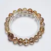 [Marrón Dorado Yingxia] Pulsera de Cristal de Lepidolita Rosa Natural para Mujer Más Fácil de Combinar Pulsera de Cristal con Hoja de Oro Koi al Por Mayor