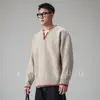Suéter de punto de estilo americano de dos piezas falsas con cuello en V para hombre, tejido de diseño color block de alta costura para primavera y otoño, top casual de marca de moda