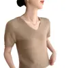 Suéter de tricô com decote V para mulheres, coleção Primavera/Outono 2026, manga de três quartos, cor sólida, caimento justo e modelador, roupa íntima feminina