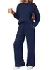 Conjunto de top e calça de perna larga com cordão e bolsos, para outono e inverno, de gola redonda e manga longa, best-seller transfronteiriço, roupa casual solta
