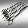Tesoura de beleza profissional para cães wingsbro, 18cm, acabamento prateado fosco, lâminas curvas para baixo, adequada para abrir e fechar pelos de cachorro, modelagem, beleza, quatro tipos de dentes podem ser selecionados.