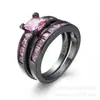 Anillo de circonita rosa explosiones transfronterizas moda damas anillo de dos piezas chapado en cobre oro negro joyería en stock venta al por mayor