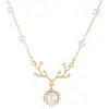 Collar de alce transfronterizo con perla para mujer, estilo europeo y americano, colgante de ciervo, cadena de clavícula, regalo de Navidad.