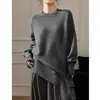 Suéter Pulóver Estilo Perezoso Otoño/Invierno 2026 para Mujer Cuello Redondo Largo Medio Grueso Holgado Hombro Caído Tejido de Punto con Abertura