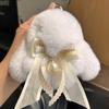 Fofo Real Pelo de Coelho Rex Laço Pérola Coelho Chaveiro de Carro Pingente Boneca de Pelúcia Mochila Pingente
