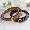 Cinturón de Cuero Trenzado de Cuatro Hilos con Puntada Decorativa Fina, Cinturón Trenzado de Cuero Genuino con Hebilla de Pin, Disponible para Dropshipping