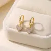 Pendientes colgantes de corazón con circonita cúbica totalmente incrustada y brillantes, pendientes gruesos de cobre chapado en oro, joyería de moda