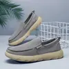 Sapatos casuais masculinos de lona respirável estilo Old Beijing, slip-on de sola macia, ultraleves, com sola grossa