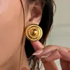 Dazan Venda Quente Em Estoque Atacado de Fábrica Europeu e Americano Titânio Aço Galvanizado Ouro Real 18K Olho de Gato Preto Pedra Natural Brincos Redondos