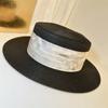 Sombrero Estilo Marea Nacional Verano Ala Grande Copa Plana Sombrero de Copa Etiqueta de Hierro Parasol Sombrero de Paja Moda Exterior Sombrero Fresco para Mujer