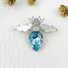 Broche de Abelha de Cristal Azul de Nicho de Alta Qualidade com Zircônia Incrustada Asas de Madrepérola Natural de Alta Qualidade Pino Acessório para Terno