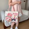 Bolsa de Lona Cartoon Fofa Coreana para Mulheres com Bom Acabamento Bolsa de Ombro com Zíper para Estudantes Indo para a Aula Bolsa de Grande Capacidade Bolsa Tote