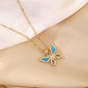 Elegante collar de mariposa con diamantes de oro real chapado en oro de 18 quilates, elegante y lujoso, con cadena de clavícula con gotas de aceite de concha para mujer.