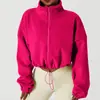 Casaco esportivo de inverno com forro de lã espessado, feminino, gola de lã olímpica, moletom solto, fitness ao ar livre, jaqueta casual