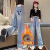 Pantalones Vaqueros de Pierna Ancha para Niñas con Forro de Felpa, Engrosados para Invierno, Pantalones Rectos para Niñas Mayores, Ropa de Abrigo Infantil Jeans de Invierno