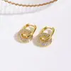 Aretes Cuadrados Chapados en Oro de 18 Quilates con Colgante Redondo de Diamante Completo, Aretes Versátiles de Dos Tonos Únicos de Nicho