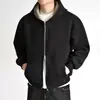 Jaqueta Curta Reversível Pied-de-Poule Masculina Outono Inverno Estilo Americano Pesada Rígida com Capuz Cardigan Moletom cleanfit