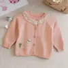 Cárdigan Suéter para Niña 26 Primavera y Otoño Nuevo Estilo Algodón Encaje en el Cuello Tejido Estilo Coreano Dulce Niña Bebé Algodón Seda Chaqueta