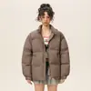 Jaqueta de Algodão com Gola Alta para Homens e Mulheres, Novo Estilo Inverno 2025, Acolchoada, Quente, Modelagem Solta, Casaco de Algodão Liso, Jaqueta Puffer de Inverno para Mulheres