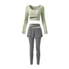 Conjunto Deportivo de Cintura Alta Cruzada Top Corto de Manga Larga Falda-pantalón Falsa de Dos Piezas Secado Rápido Correr Yoga Conjunto de Dos Piezas