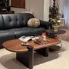 Mesa de Centro de Madera Maciza Estilo Medieval para Sala de Estar, Adecuada para Apartamentos Pequeños, Mesa de Centro Minimalista Combinada de Madera Maciza, Juego de Mesas de Café Ovaladas de Gama Alta